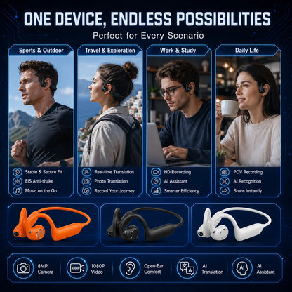 Auriculares inteligentes bluetooth con camara 8mp y memoria 8gb